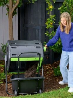 Maze 48 Gallon Compost Tumbler With Cart -Garden Supply Store 3 4 crop 8613576 02V