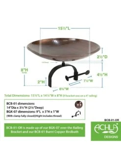 Achla Designs Burnt Copper Birdbath With Over-the-Rail Bracket 7 Achla Designs Burnt Copper Birdbath With Over-the-Rail Bracket -Garden Supply Store 8609301 03v