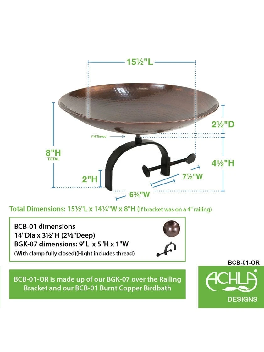 Achla Designs Burnt Copper Birdbath With Over-the-Rail Bracket 5 Achla Designs Burnt Copper Birdbath With Over-the-Rail Bracket - Image 3