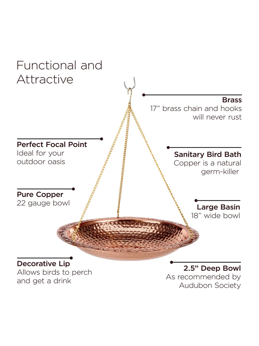 Copper Hanging Birdbath, 18" 6 Copper Hanging Birdbath, 18" - Image 4