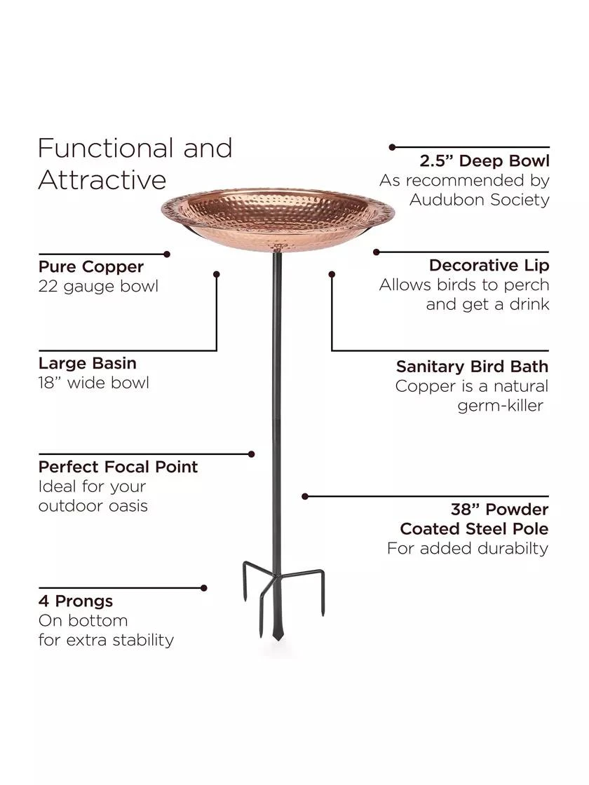 Copper Birdbath, 18" With Stake 6 Copper Birdbath, 18" With Stake - Image 4