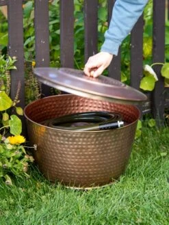 Hammered Copper Hose Pot With Lid -Garden Supply Store 8613311 0010