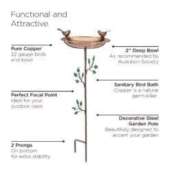 Pure Copper Bird Bath With Two Copper Birds And Tree Multipronged Garden Pole -Garden Supply Store 8613379 07v
